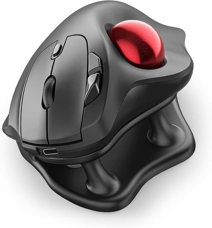 Nulea M511 Wireless Trackball Mouse Rechargeable Ergonomic Thumb-Control Mouse with Tilt Stand Smooth &amp Precision Tracking 3 Device Connection (Bluetooth or USB Receiver) for PC/Mac/Laptop-Red
