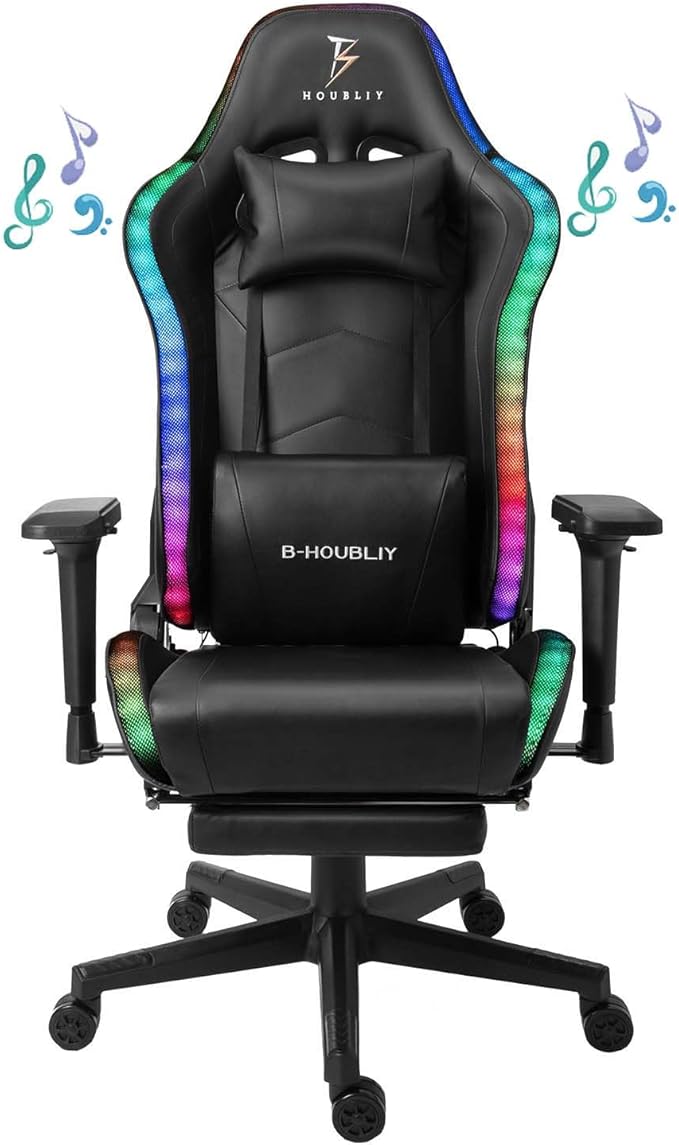 TBQATNTS Ergonomic Video Game Chair with MassageRacing Executive Ergonomic Adjustable Swivel Task ChairErgonomic Massage Computer Gaming Chairwith SpeakersLed Lightsfor Office Or GamingBlack