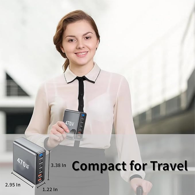 470W USB C Fast Charger Block 6 Ports GaN III USB Chagring Station Dual 140W PD PPS HUB for Multiple Devices Laptop Adapter Compatible with MacBook Pro/Air iPad iPhone Pro Max Galaxy Dell HP