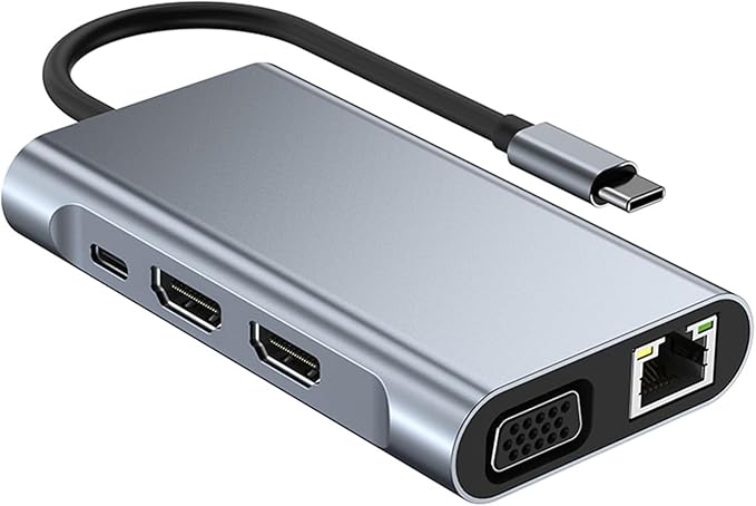USB C to Dual HDMI Docking Station Type C Multiport Adapter with Dual HDMI(4K@30Hz)1080P VGARJ45100W PD USB3.02 USB2.0 8 in 1 Hub for Dell HP MacBook Laptop (8 in 1 2HDMI+VGA)