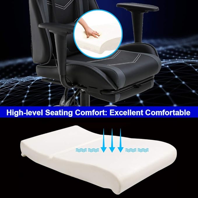 Ergonomic Gaming Chair for Adults Adjustable High-Back Computer Desk Chair with Lumbar Support and Footrest Leather Office Chair for Gaming Big and Tall Comfy Gamer Chair(Grey)
