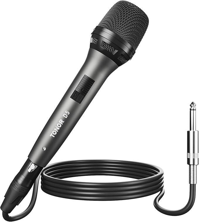 TONOR Professional Vocal Microphone for Singing Dynamic Handheld Wired Karaoke Mic Cardioid Studio Microfono with 450 cm/157inch XLR to 1/4 Cable for Speakers/Mixer Machine/Amp/Speech/Karaoke D5