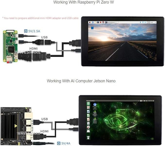waveshare 7inch HDMI LCD (H) (with case) 1024x600 for Raspberry Pi IPS Display Capacitive Touch Screen Monitor with Toughened Glass Cover Case for Raspberry Pi 4/3/2/1 B B+ A+/Jetson Nano/Windows 10