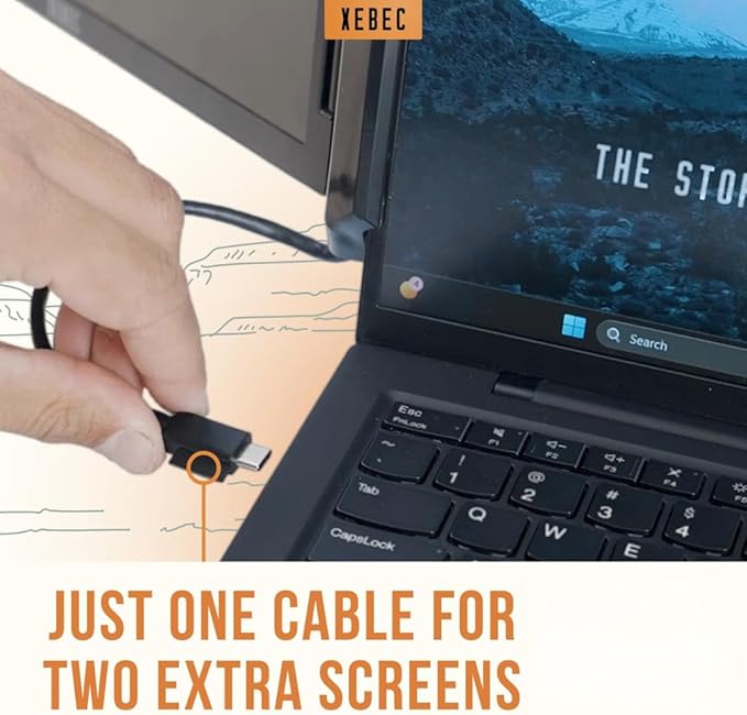 Xebec Tri-Screen 3 Laptop Screen Extender | Portable Monitor for Laptops 13″-18″ | Two 13.3 Inch Displays via One USB-C Cable | Plug and Play | Travel Case Included (Tri-Screen 3 for PC)