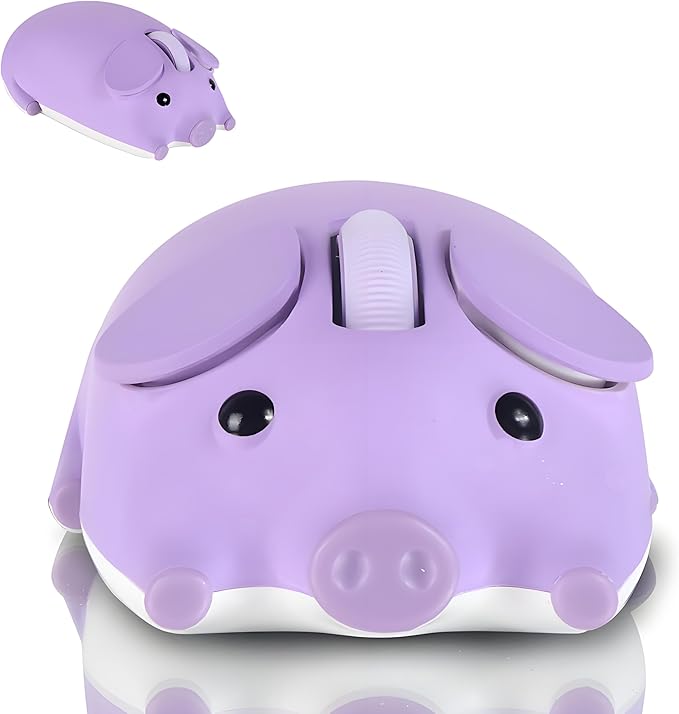 Cute Pig Design Wireless Mouse - Dual Mode Bluetooth &amp USB Silent Operation Ergonomic Ideal for Laptops &amp PCs for Animal Lovers and Family (Purple)