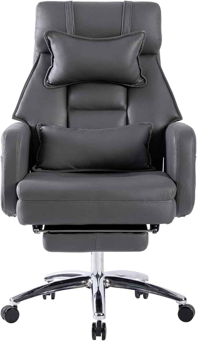 Video Game Desk ChairSwivel Ergonomic Office Chairwith Footrest and Comfy Lumbar SupportPU Leather Recliner with HeadrestFixed Up ArmrestHeight Adjustable with 360°Swivelfor Adults (Drak Grey)