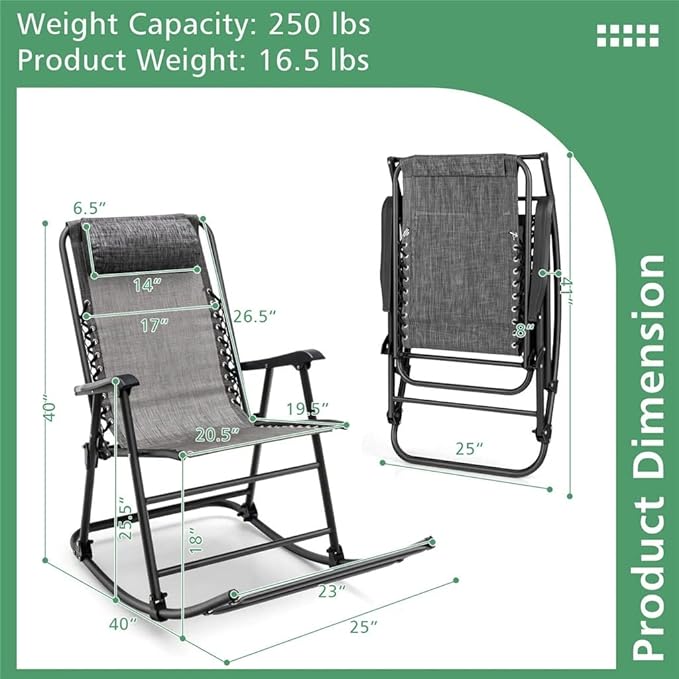 Office Chair Gaming Chair Computer Chair Patio Camping Rocking Chair Folding Rocking Chair Footrest Blue