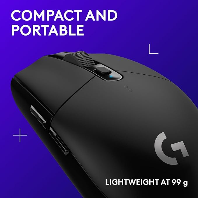 Logitech G305 Lightspeed Wireless Gaming Mouse Hero Sensor 12000 DPI Lightweight 6 Programmable Buttons 250h Battery On-Board Memory Compatible with PC Mac - Black