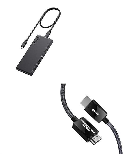 Anker 364 USB C Hub (10-in-1 Dual 4K HDMI) with Max 100W Power Delivery Dual 4K@60Hz HDMI Ports 4 USB-A and USB-C Data Ports &amp 8K@60Hz HDMI Cable Ultra High Speed 4K@120Hz 48Gbps 6.6 ft
