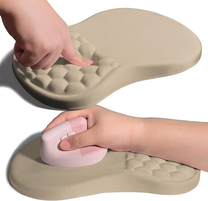 Ergonomic Joint Wrist Support Mouse Pad with Memory Foam Cushion Massage Bump Carpal Tunnel Pain Relief Mousepad Slope Design for Wrist Rest 11.8x7.9 in Apricot