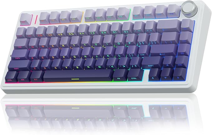 AULA F75 Pro Wireless Mechanical Keyboard75% Hot Swappable Custom KeyboardRGB BacklitPre-lubed Linear SwitchesSide Printed PBT Keycaps Mechanical Gaming KeyboardsGradient Purple