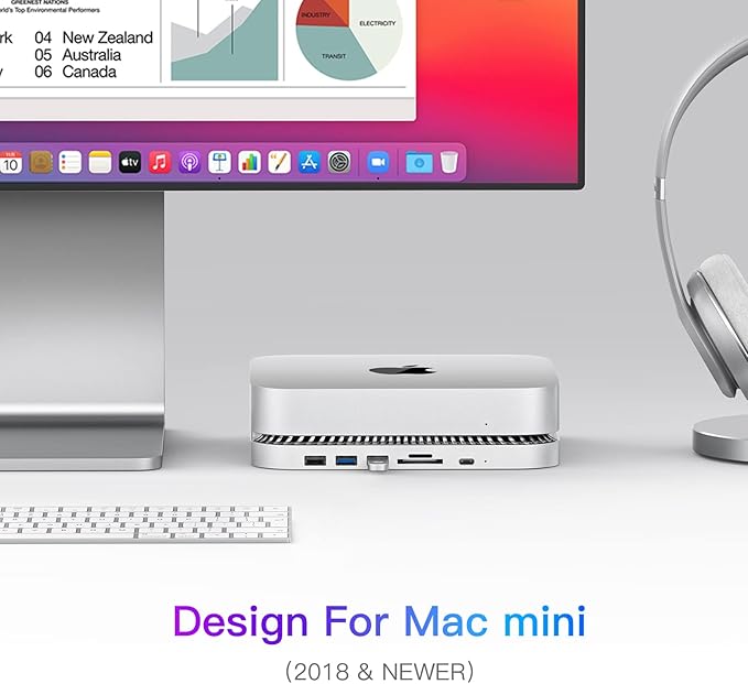RayCue Mac Hub &amp Stand with SSD - Type-C USB 3.0/2.0 Ports Card Readers - Fits 2.5 Inch SSD for Mac Studio Mac Mini M1/M2