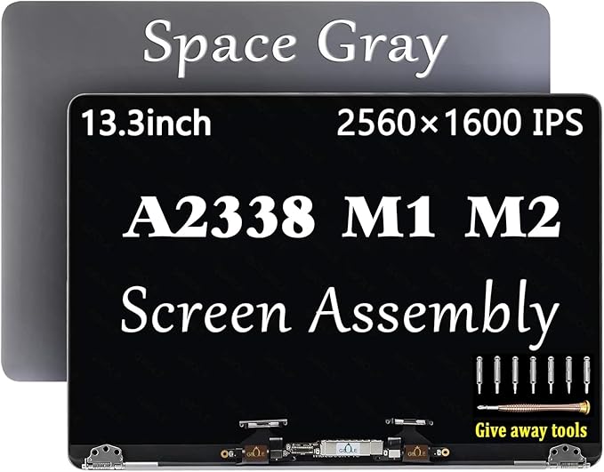 A2338 M1 M2 2020 Screen Replacement for MacBook Pro Retina M1 M2 A2338 EMC 3578 8162 MYD83 MYD92 MYDA2 MYDC2 MNEQ3 MNEP3 MNEJ3 Full LED LCD Screen Display Assembly Grey