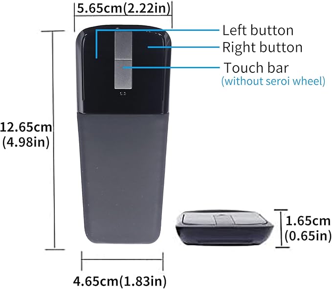 Wireless Arc Mouse Slim Foldable Touch Travel Mouse with USB Receiver Optical Folding Computer Mice for Microsoft Laptop PCComputer - Black
