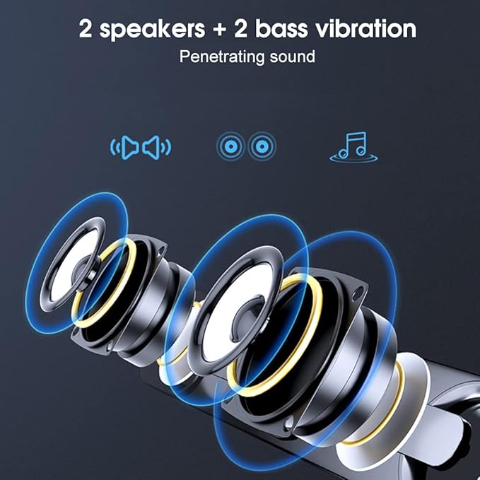 ASHATA Computer Speakers Soundbar Channel 2.0 3W Bass Speaker Sound Bars for PC Laptop 2 Speakers + 2 Bass Vibrators Soundbar Monitor Speaker Home Theater Surround Sound System 3.5mm Jack Black
