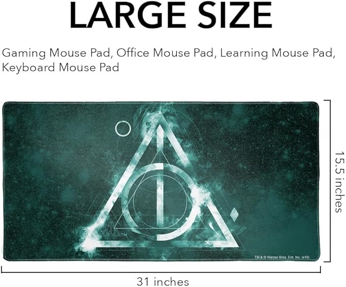 Harry Potter Deathly Hallows Logo Large Gaming Mouse Pad Desk Mat with Stitched Edges Non-Slip Base for Gamer Home and Office 31.5 x 15.7
