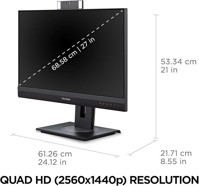 ViewSonic VG2757V-2K 27 Inch 1440p Video Conferencing Docking Monitor with Windows Hello Compatible IR Webcam Advanced Ergonomics and 90W USB C for Home and Office