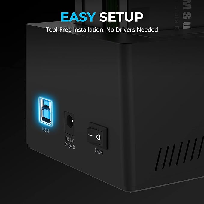 SABRENT USB 3.0 to SATA I/II/III Dual Bay External Hard Drive Docking Station for 2.5 or 3.5in HDD SSD with Hard Drive Duplicator/Cloner Function [20+TB Support] (EC-HD2B)