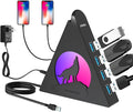 Powered USB Hub 3.0 6-Port Hub(4 USB 3.0 Data Ports + 2 Smart Charging Ports) with 48W AC Adapter RGB Wolf Light Compatible with PC Laptop Mac External Hard Drives PS4 Fast Charging for Phone
