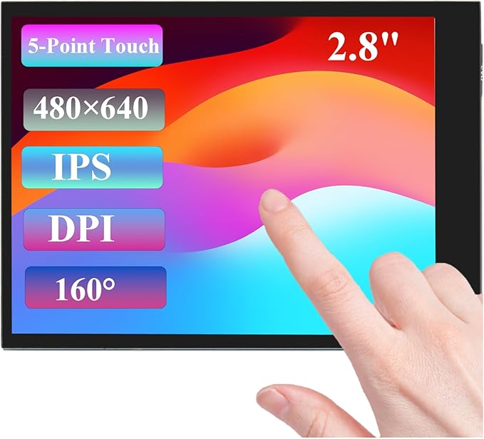 2.8inch DPI LCD Screen Compatible with Raspberry Pi 5/4B/3B+/3B/3A+/Pi Zero/Zero W/WH/Zero 2W 480x640 Resolution IPS Display 5-Points Capacitive Touch Control Optical Bonding Toughened Glass Cover