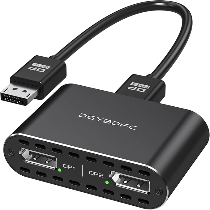 DisplayPort to Dual DisplayPort Adapter Dual 4K120Hz or 4K144Hz+4K60Hz Extend/Copy Mode/SST/MST to 2 DP Display Port Adapter for 2 Monitors (MacOS Only Supports SST Mode No DP Cable)
