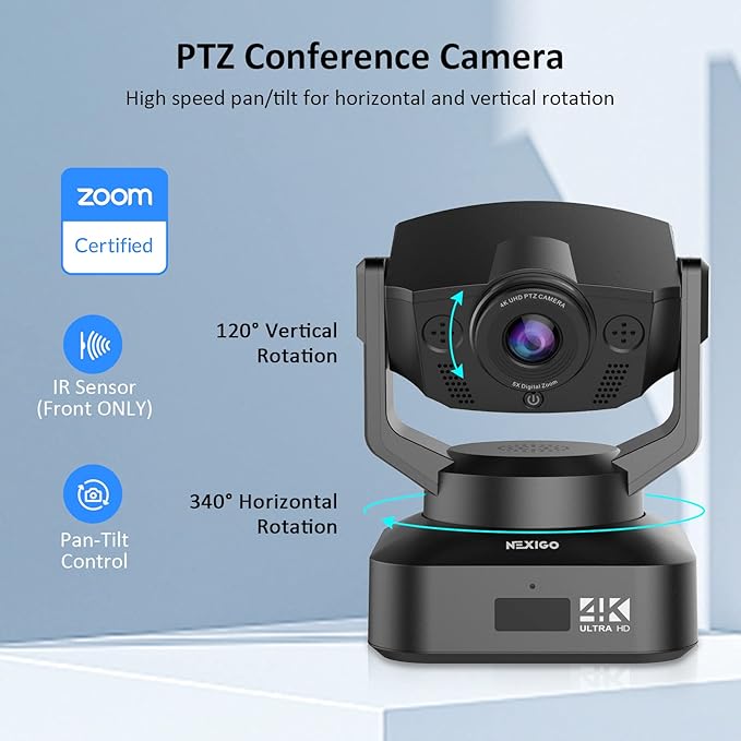 4K PTZ Webcam Kits NexiGo N990 (Gen 2) UHD 2160P Webcam with 5X Digital Zoom Sony Starvis Sensor Position Preset Flexible Mini Tripod for Skype/Teams/Zoom Meetings