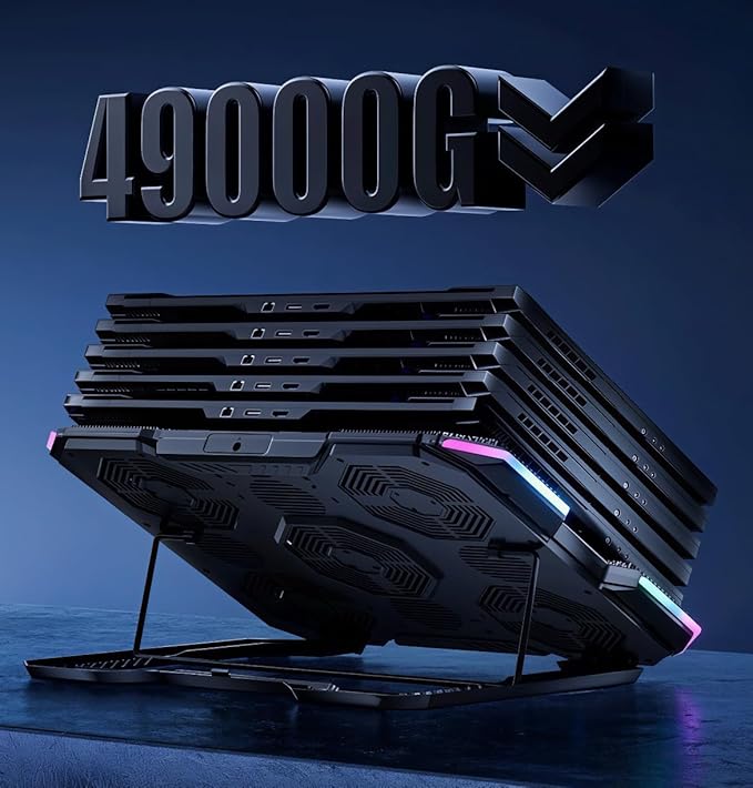 Gaming Laptop Cooling Pad with 10-Color RGB &amp 5-Speed Dual Cooling - Semiconductor &amp Fan Cooling System 7-Height Adjustable Stand for up to 21 Laptops