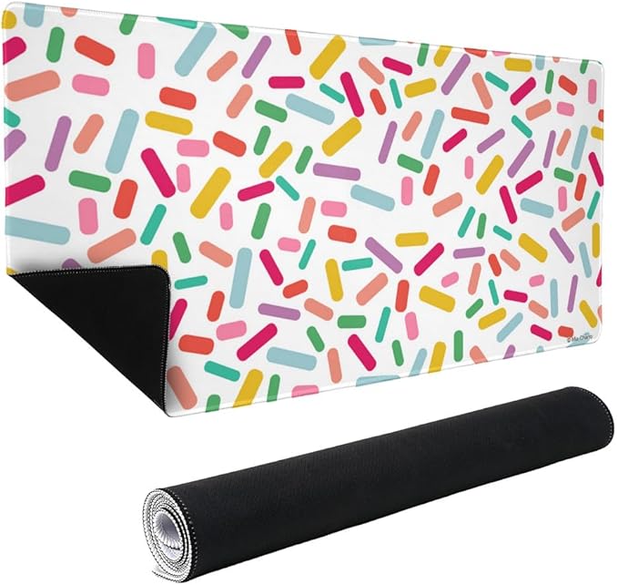 Colorful Confetti Sprinkles Large Gaming Mouse Pad Desk Mat with Stitched Edges Non-Slip Base for Gamer Home and Office