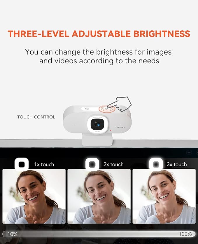 Nuroum V15AFL 2K Webcam with Ring Light for Streaming Autofocus Webcam for PC w/Noise Cancelling Dual Mics 1080P 60fps 75° FOV&ampLightweight USB Web Camera Plug&ampPlay for Zoom/Teams/OBS/Xspli