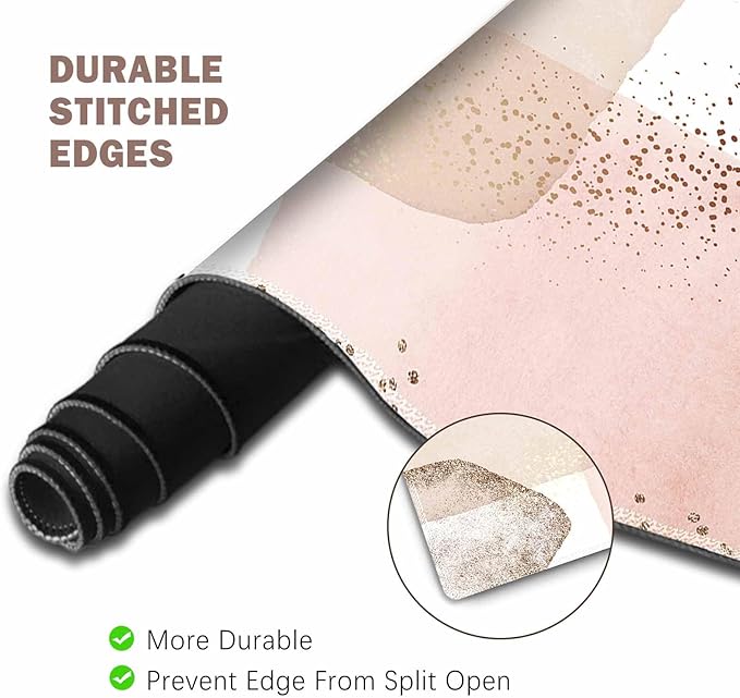 ToLuLu Extended Gaming Mouse Pad Memory Foam Ergonomic Keyboard Mouse Wrist Rest Support Set Large Desk Mat with Stitched Edges Non-Slip Base Mousepad for Home Office Game Study Pink Gold