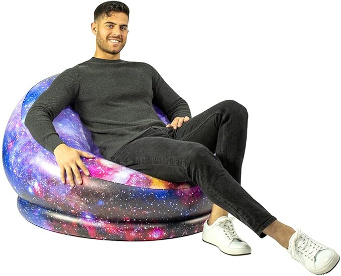Air Candy Galaxy LED Illuminated Inflatable Chair – Light-Up Gaming Lounge Seat with Multicolor LEDs Waterproof PVC Portable Indoor Outdoor Seating