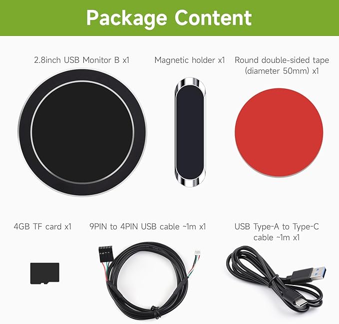 Waveshare 2.8 CPU/GPU Cooler Round LCD Display AIO Computer Temp Monitor for Water Cooling Systems Side Prebuilt Gaming PC Parts Black