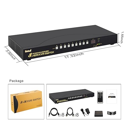 JideTech 8-Port HDMI KVM Switch 4K@60Hz with USB 3.0 Hub Audio Support Keyboard &amp Mouse Hotkey Remote Control Rack Mount 1U for Windows/Mac/Linux