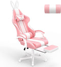 Ferghana Kawaii Pink Gaming Chair with Bunny Ears Ergonomic Cute Gamer Chair with Footrest and Massage Racing Reclining Home Computer Game Chair for Girls Adults Teens Kids