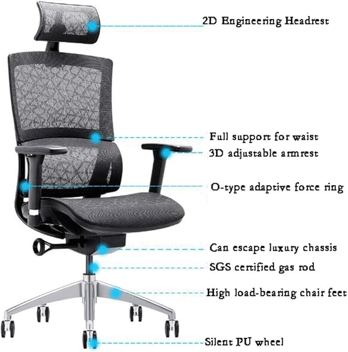 YYDS Chair Mesh Gaming Chair High-Back Executive Ergonomic Swivel Chair with Rotating Lifting Armrest and 2D Headrest Office Chair Ergonomically (Color : Black)