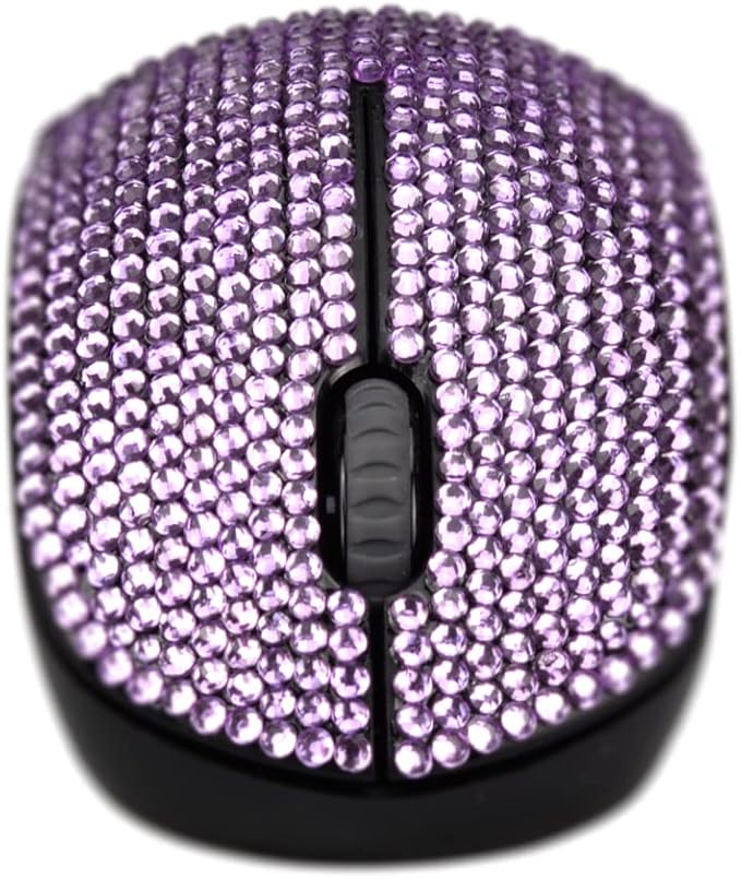 Bling Dazzling 2.4GHz Wireless Silent Mouse Covered with Rhinestone Crystal Crystallized Mouse with USB Receiver Compatible with Notebook PC Laptop Computer MacBookGreat Gift (Purple)