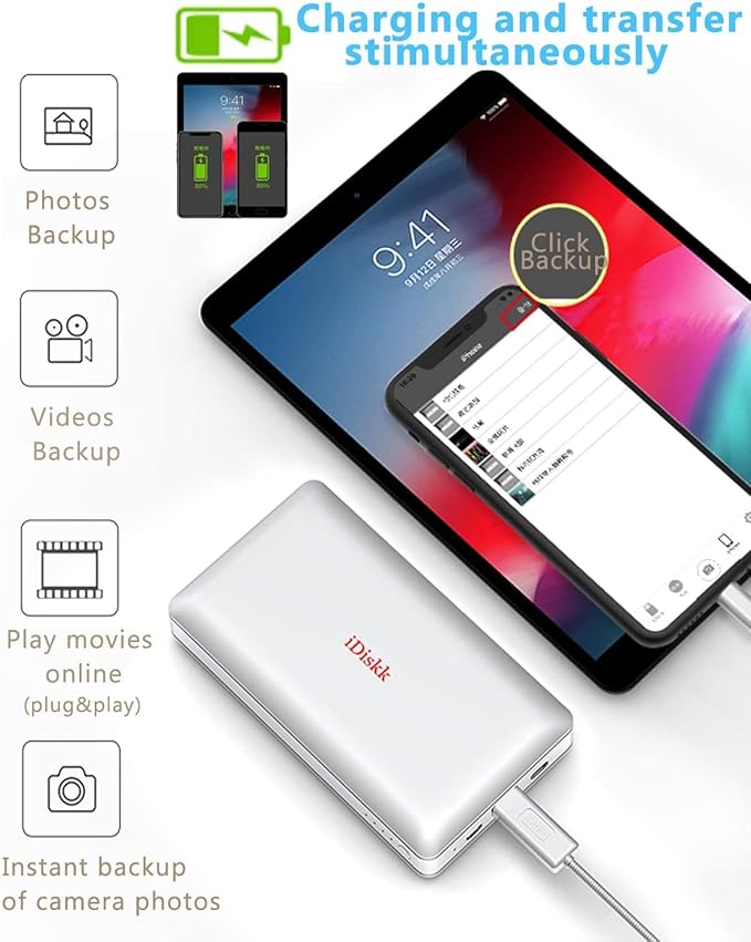 iDiskk App-le Mfi Certified 2TB External Hard Drive for Photo Stick for iPhone 17 and 16iPad Android Phones MaciPhone Photo Stick Photo Storage to Backup Photos | Videos | Files10000mAh Power Bank