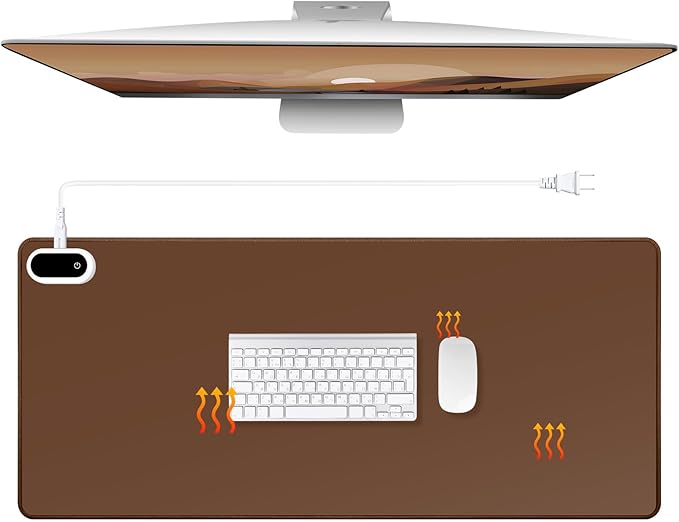 Konohan Heated Desk Pad Warm Mouse Pad 5 Heating Level &amp 4 Hour Auto Shut-Off PU Leather Warm Mouse Mat Heating Keyboard Gaming Mice Warmer Mat Only Supports 110v(Brown Color31.5 X 13)