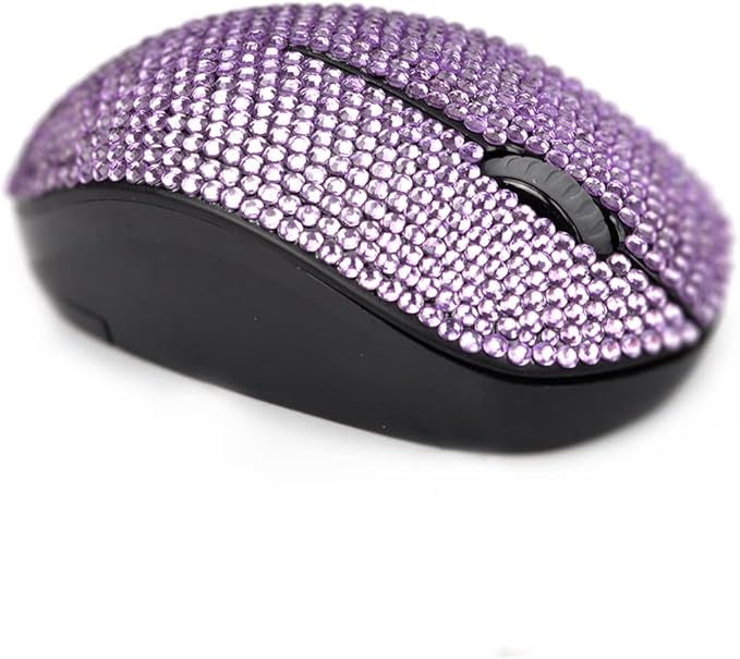Bling Dazzling 2.4GHz Wireless Silent Mouse Covered with Rhinestone Crystal Crystallized Mouse with USB Receiver Compatible with Notebook PC Laptop Computer MacBookGreat Gift (Purple)