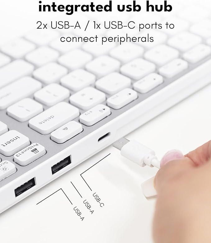 Macally Wired Keyboard for Mac with USB Hub (2X USB-A / 1x USB-C) - Compatible Backlit Apple Keyboard with Dual Interface - Auto OS Detection for Mac MacBook iMac PC Android iPad iOS - Silver