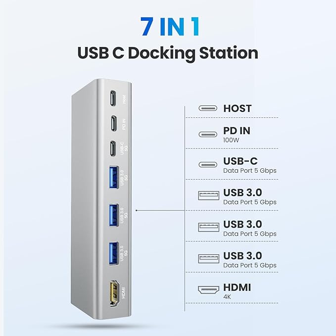 tounee Laptop Stand with Detachable USB-C Hub 100W PD Charging 4K@60Hz HDMI 3 USB Ports Ergonomic Laptop Holder Docking Station for 10-17 Laptops MacBook &amp More - Silver