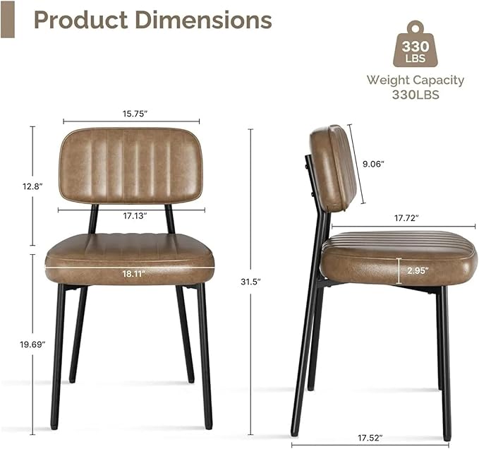 Adjustable Office Computer Chair with Armrest 1pcs Minimalist Comfy Upholstered Dining Chairs with Thick Cushions Seat Back and Metal Legs(Brown)