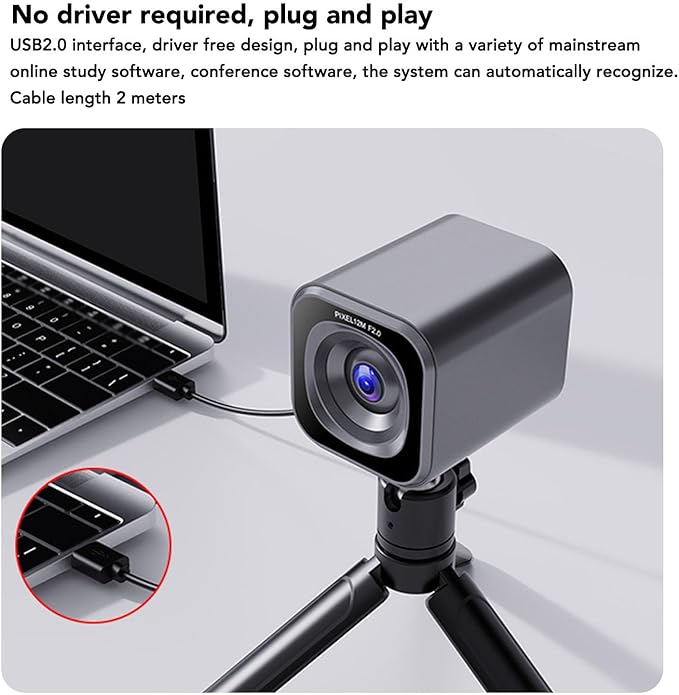 Yunir 4K 12MP Webcam USB Auto Light Correction Computer Camera with 1/4 Inch Threaded Hole for Online Teaching and Video Conferencing