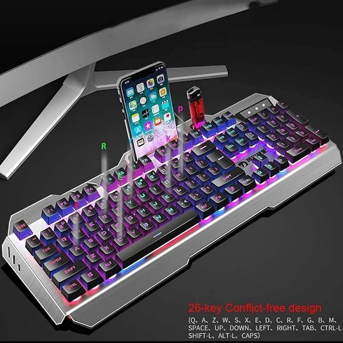 Gaming Keyboard and Mouse Combo Large Mouse Pad Mechanical Feel RGB Backlit 3200 DPI Mouse for WindowsComputerPCNotebookLaptop (Color : Black)