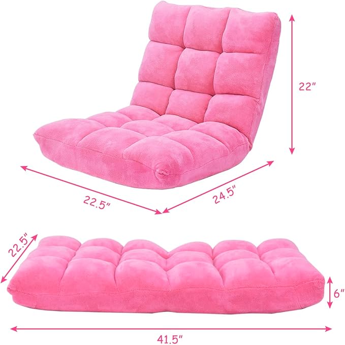 KOMFOTT 14-Position Adjustable Palace Lounger with Back Support - Gaming Chair Meditation Lounger Living Room Pink