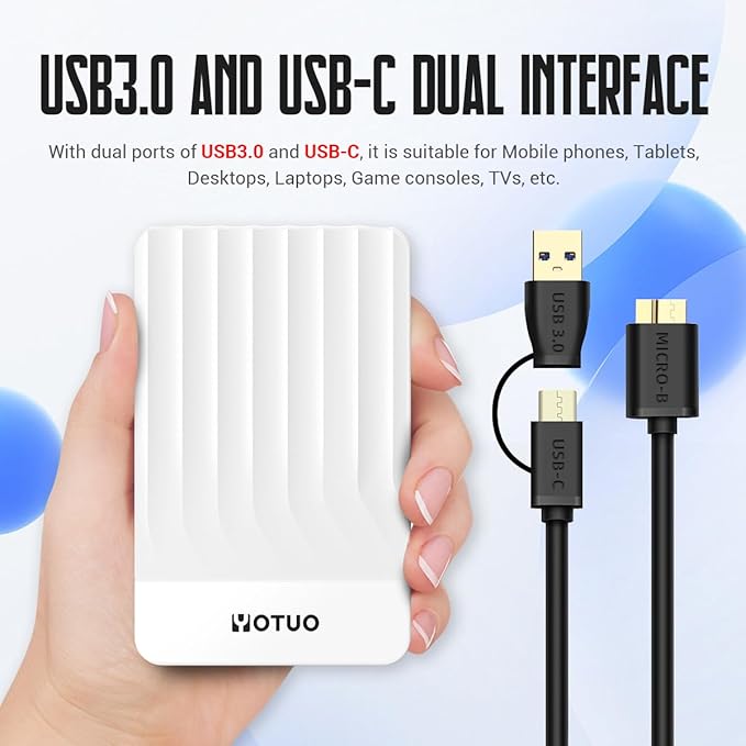 Portable External Hard Drive Storage Expansion Mobile HDD USB 3.0 for PC Mac Desktop Laptop PS4 PS5 Xbox One X/S Xbox 360 Xbox Series X/S Office &amp Game (White 750GB)