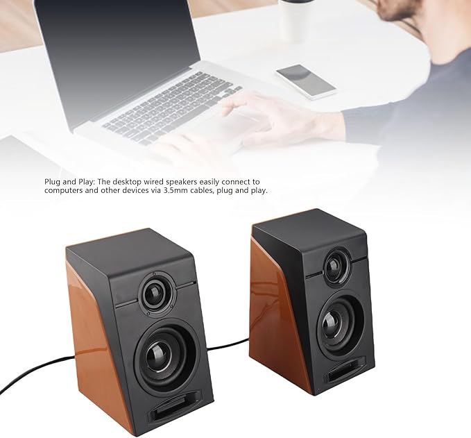 USB Wired PC Speakers HiFi Desktop Speakers with Bass and Volume 35mm. Plug and Play Computer Speakers for Laptops TVs Phones 2 x 3W ABS Sound System with