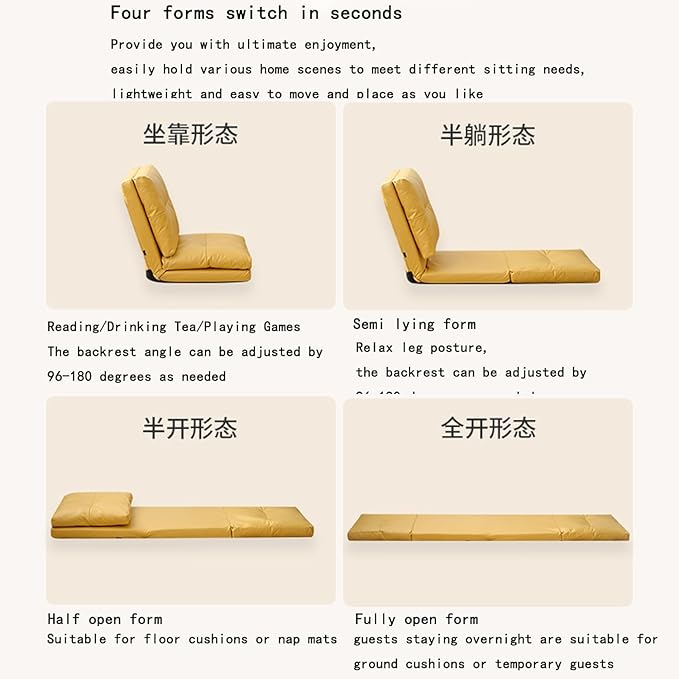 ELEFOCUS Folding Lazy Sofa ChairPortable Chaise Lounge Chair SofaFolding Lazy Sofa Chair Lounge Chair 6-Position Floor Chair(GreenLarge)