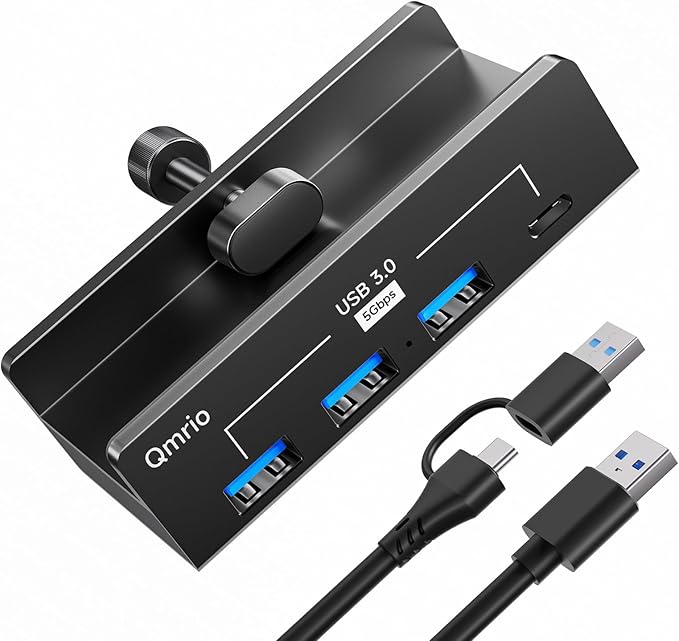 USB Hub 3.0 5Gbps Clamp USB Hub for Desk/Monitors with Extra Power Supply Port 3 USB-A Data Ports USB-C Data Port for iMac Pro/iMac (Black)