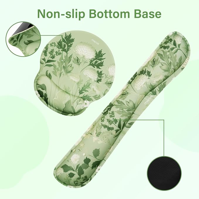 MOSISO Wrist Rest Support for Keyboard Mouse Pad Set Wild Chrysanthemum Large Mousepad&ampKeyboard and Mouse Pad&ampCoaster Ergonomic Non-Slip Easy Typing Mousepad with Memory Foam for Home Office